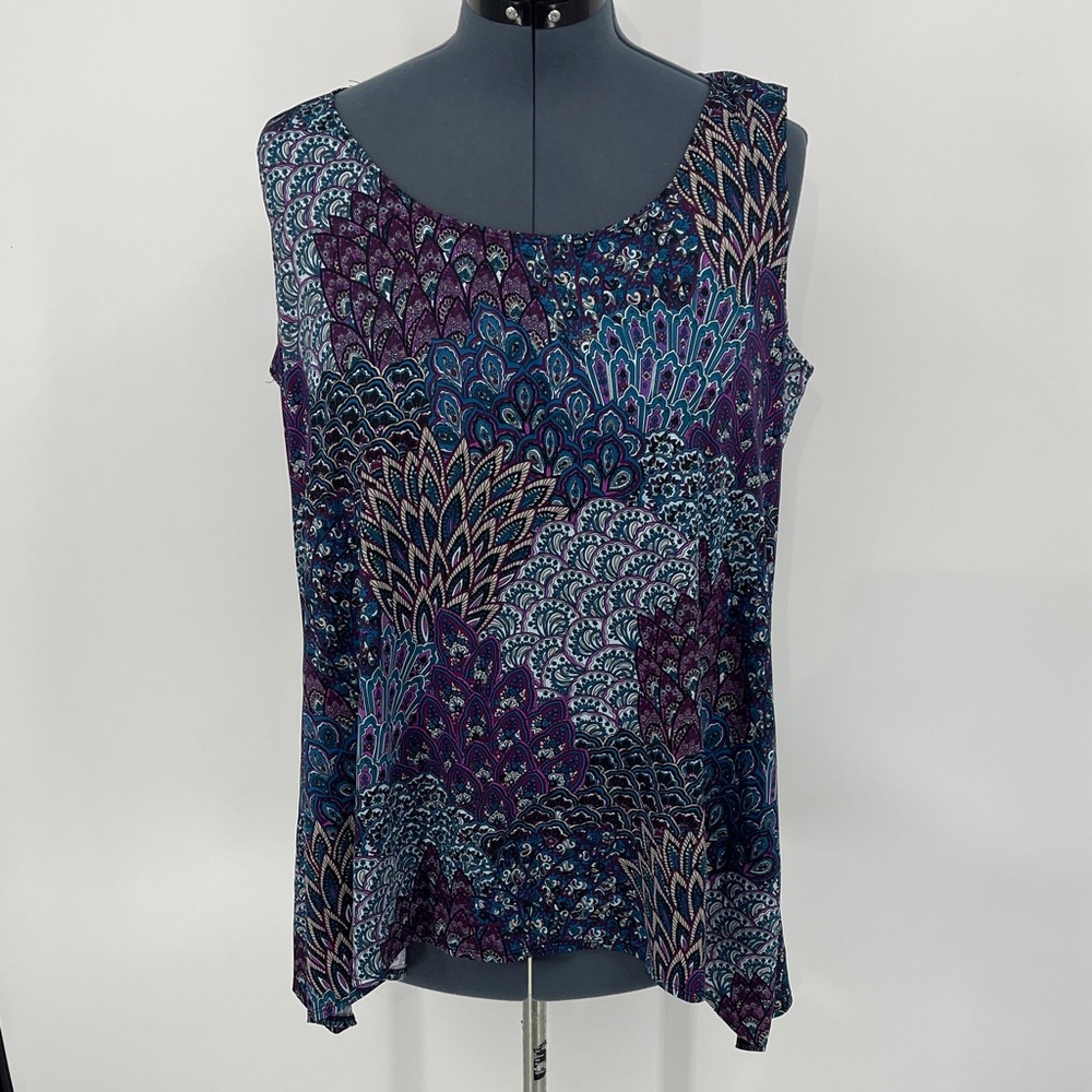 Perseption Blue and Purple Patterned Blouse WOMENS SIZE 2X